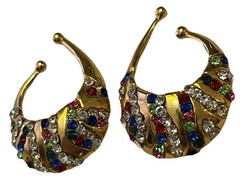 Vtg Idemaria IIQuartorecchino Signed Swarovski Crystal Glamour Ear Cuff Earrings
