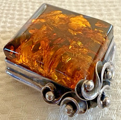 Vintage 925 Sterling Silver Art Nouveau Style Baltic Amber Brooch, 2″ X 1.5 “