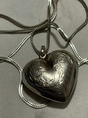 Vintage 925 Sterling Silver Engraved Puffy Heart Necklace 20” Woman’s Jewelry