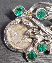 Mercury Head Silver Coin Metal Rhinestone Pin Brooch Vintage Jewelry Gift