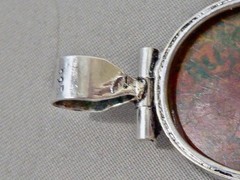 VINTAGE STERLING SILVER 925 RAINBOW LABRADORITE CARVED FACE PENDANT 1 3/4″