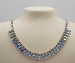 B. David Blue Aurora Borealis Marquise Rhinestone Clip Earrings & Necklace 20″