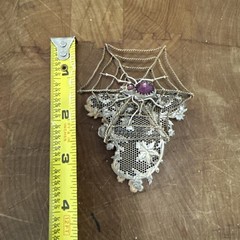 Vintage Lace And Spider Web Jeweled Spider Brooch Or Buckle