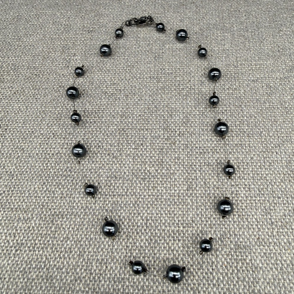 Vintage Carol Lee Necklace Black Imitation Pearl Beaded Choker Signed