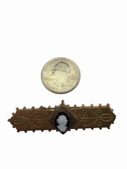 Victorian Gold filled bar pin with cameo on top of black onyx centerpiece