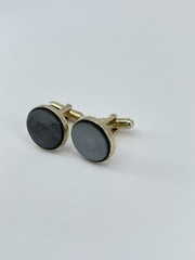 Vintage Anson Gray Mother of Pearl mens cufflinks round gold tone bullet back