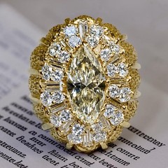 Vintage 1960’s 18K 2.25ct Marquise Diamond Large Cocktail Ring 4.75ctw GIA