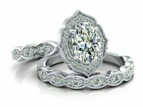 Art Deco 3.20 Ct Diamond Antique Vintage Wedding Ring Set 925 Sterling Silver