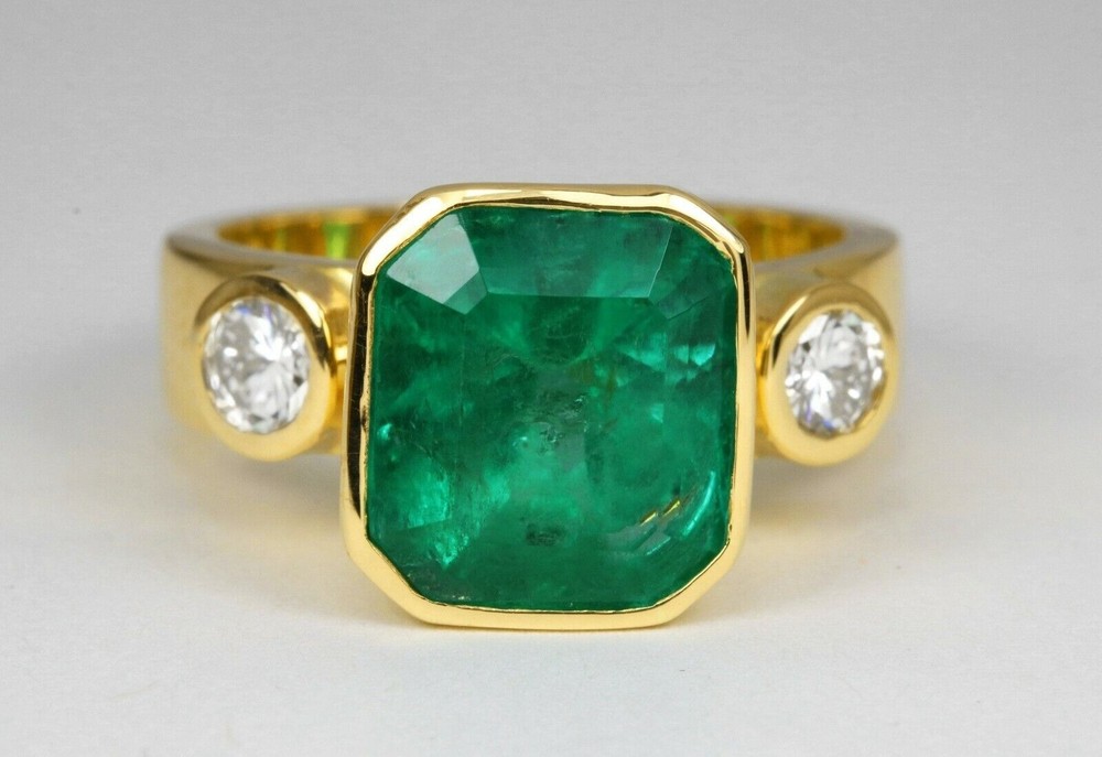 Art Deco Vintage Antique 4.10 Ct Natural Emerald Wedding Ring 14K Yellow Gold FN