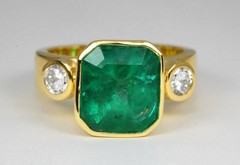 Art Deco Vintage Antique 4.10 Ct Natural Emerald Wedding Ring 14K Yellow Gold FN