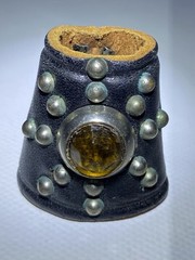Vintage Leather and Silver Beaded Scarf Slider with Amber Stone