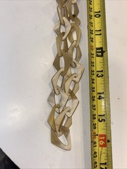 Vintage Natural Blonde Buffalo Horn Link Necklace Geometric Rhombus Diamond 32g
