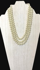Vintage 3 Strand Faux Glass Pearl Necklace 18″ 8mm Knotted Gold Tone Slide Clasp