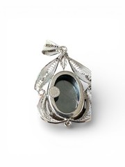 Vintage Sterling Sorrento Silver Hematite Stone Filigree Drop Pendant 2″ L ong