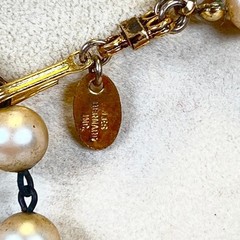 LES BERNARD Faux Pearl Choker Necklace Intaglio Lovers Cameo Hermes Aphrodite