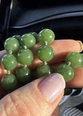 Vintage Natural Green Nephrite Jade Bead Necklace 32” Hand Knotted 10mm Beads