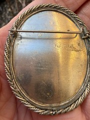 Antique Silver Brooch Hand Painted Signed Painted Portrait Cameo Of Woman READ