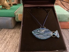 Fish Necklace Glass Metal Boho Nylon Cord One Of A Kind 26” Approx Sea Beach