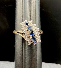 10k Yellow Gold London Blue Topaz Diamond Cluster Estate Ring SZ 8 3.55g