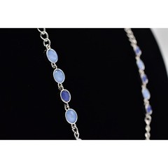 Vintage Station Chain Necklace Sky Blue Crystal Silver Tone Long Y2K BinBJ
