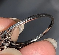 Antique 10k W Gold Vivid Pink Filigree Carved Etch Ring Nouveau Edwardian 2.25g
