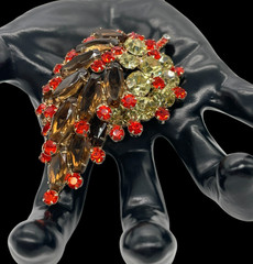 Verified Juliana Topaz Orange yellow coffin Hexagon Rhinestones Leaf brooch