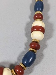Vintage Ivory Color Blue Brown Acrylic Beaded Tribal Style Chunky Necklace 21 in