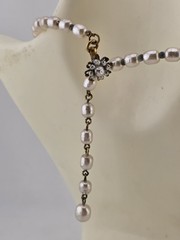 Vintage 1950’s Miriam Haskell Glass Pearl Necklace/ Chocker Rhinestone Pendant