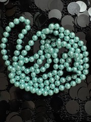 Long Purple Yellow Beige Turquoise Black Faux Pearl Necklace Length 25”