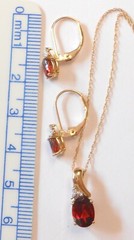2.50ctw Garnet & Diamond 10K Yellow Gold Matching Earrings Pendant Necklace