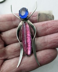 2 1/2 INCHES UNIQUE STERLING INSECT PENDANT w ART GLASS