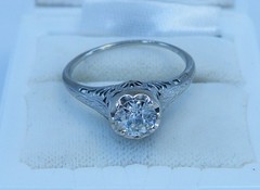 18k 1920’s Art Deco Old Euro Diamond .70 ct Solitaire RING Engagement Filigree