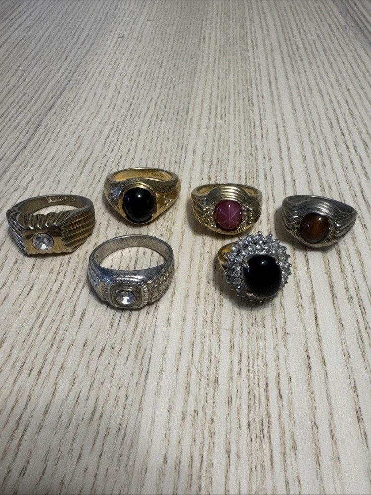 Vintage Retro Signet Ring Lot 6pc Chunky Mid Century Boho Gold Silver Tone Y2K