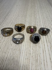 Vintage Retro Signet Ring Lot 6pc Chunky Mid Century Boho Gold Silver Tone Y2K