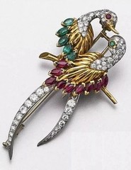 2.10Ct Lab Created Marquise Emerald Love Bird Brooch Pin 14K Yellow Gold Plated