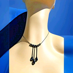 Original STERLING SILVER 925 Deco Modernist Rare Necklace Vintage Sapphire Paste