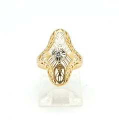 Art Deco 14K Two Tone Gold .05Ct Natural Diamond Ring Size 6