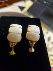 Signed VENDOME Gold and White Enamel Clip On Adjustable Earrings Vintage 1970s