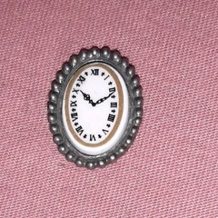 Vintage Ceramic Clock Face on Pewter Back Lapel Pin