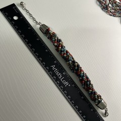 Multicolored Bead Multi Strand Statement Silver Tone Necklace Bracelet Set