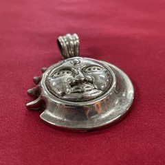 Vintage Silver Toned Celestial Sun Face & Moon Charm Pendant
