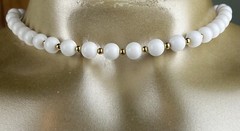 Vintage Signed MONET White Gold Tone Beaded Adjustable Choker Necklace Mod Retro