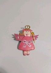 Vtg Fairy Angel Pin Brooch Hand painted Pink Metal Whimsical Magical Fairytale