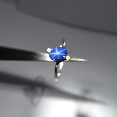 Top quality Lab Created blue star sapphire & zirconia Silver ring