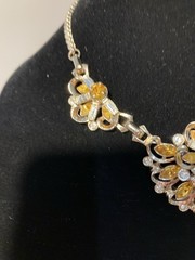 Vtg 70’s Marked Barclay’s Orange & Clear Rhinestone Statement 14 In Necklace