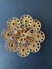VTG Gold Tone Aurora Borealis Rhinestone Flower Cluster Brooch Pin 1950s/1960s