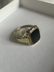Vintage French Jeweler Astron Charnier Bloodstone Rolled Gold Ring Signed