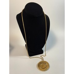 Vintage Pendant Necklace Gold Tone Smiley Face Rhinestone Eyes 28 in Convertable