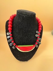 Flying Colors Watermelon Ceramic Vintage Necklace And Clip Earrings ds20