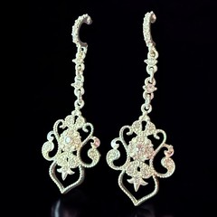 Rhinestone Filigree Dangle Earrings Vintage Avon NR Signed Long Pierced